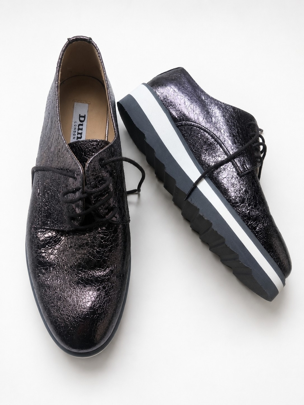 RARE! Dune London Genesis Metallic Crackle Platform Oxford Shoes Womens